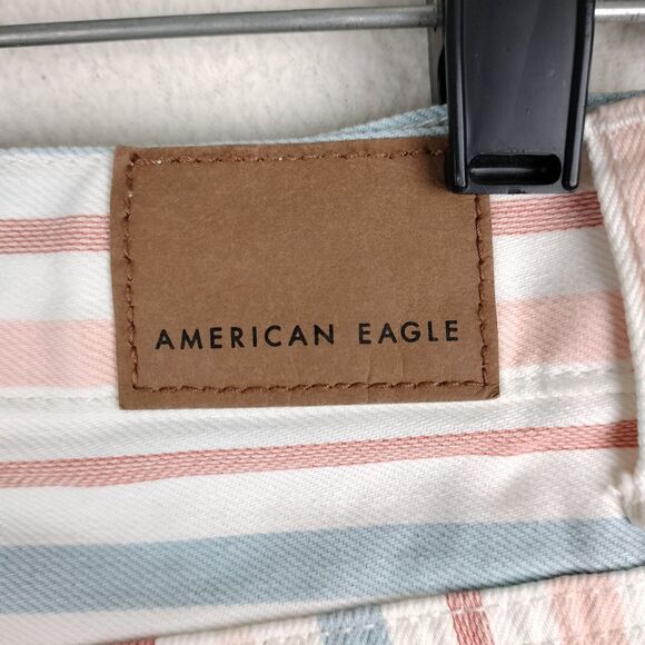 American Eagle Jeans Womens Size 00 Multicolor Striped Denim Taper Mom Pants Y2K - Picture 12 of 16